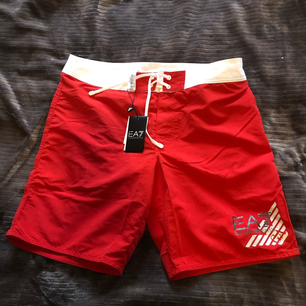 Size 48 red Emporio Armani long boxer beachwear
